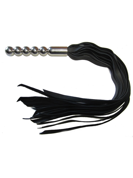 Leather Flogger with Ribbed Stainless Steel Handle - Ego