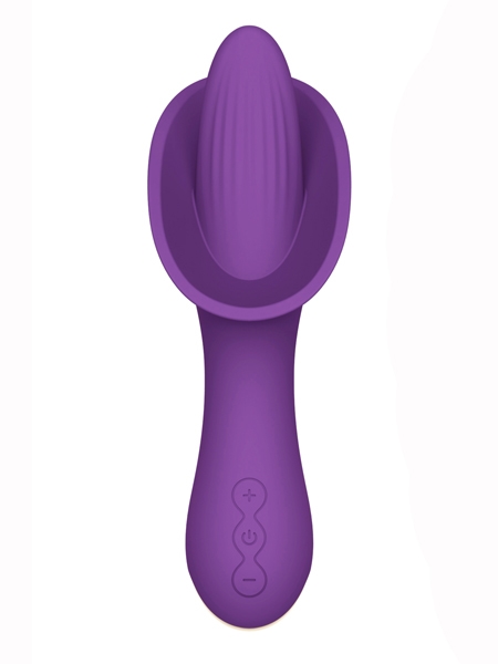 Cupped vibrator with silky tongue