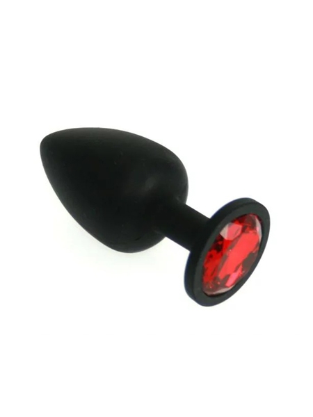 Medium Black Silicone Butt Plug with Red Jewel - Ego