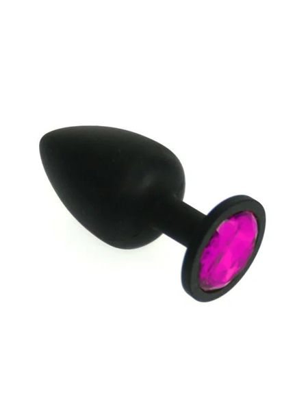 Medium Black Silicone Butt Plug with Pink Jewel - Ego