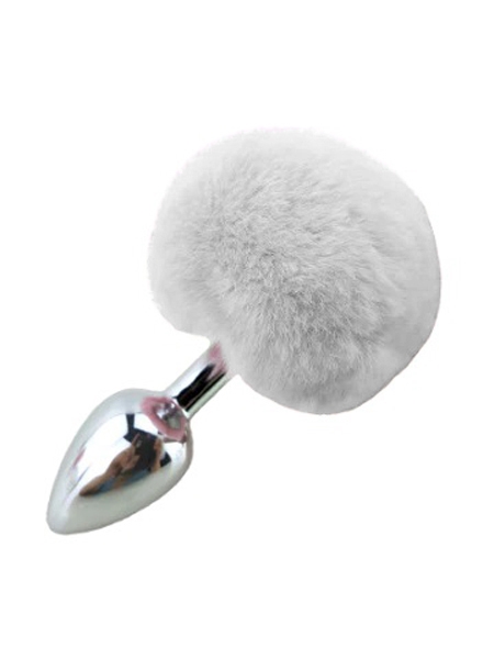 White Rabbit Tail Large Metal Butt Plug - XBLISS