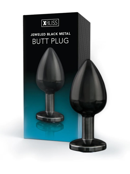 Classic Black Metal Butt Plug with Pink Jewel - Small - XBLISS