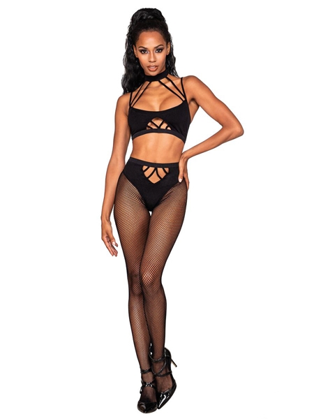 2-pieces Bodystocking Set in Black - DreamGirl