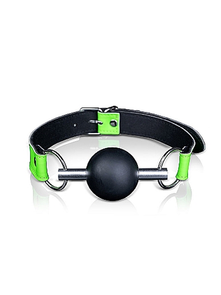Glow in the Dark Bonded Leather Solid Silicone Ball Gag - Ouch