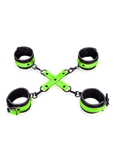 Glow in the Dark Wrist & Ankle Cuffs Set with Hogtie - Ouch